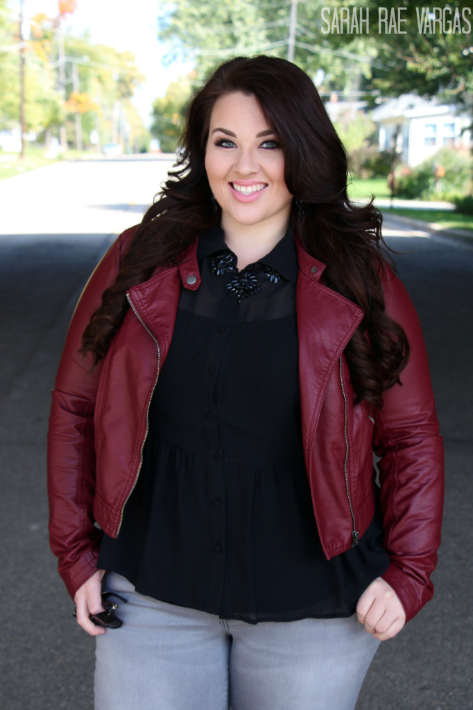 Plus size burgundy leather jacket sale